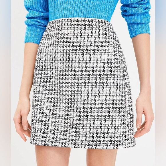 LOFTMetallic Sequin Tweed Shift Skirt Black & White - 12